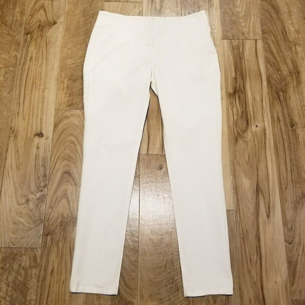 INCOTEX Womens White Slim Fit Pants Size 30 Flat Front Straight Leg (34x30)